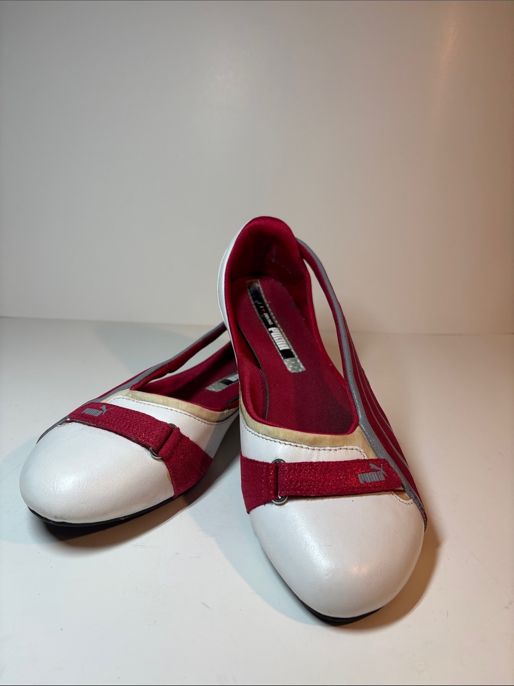 Puma White and Red Slip-On Ballet Flats